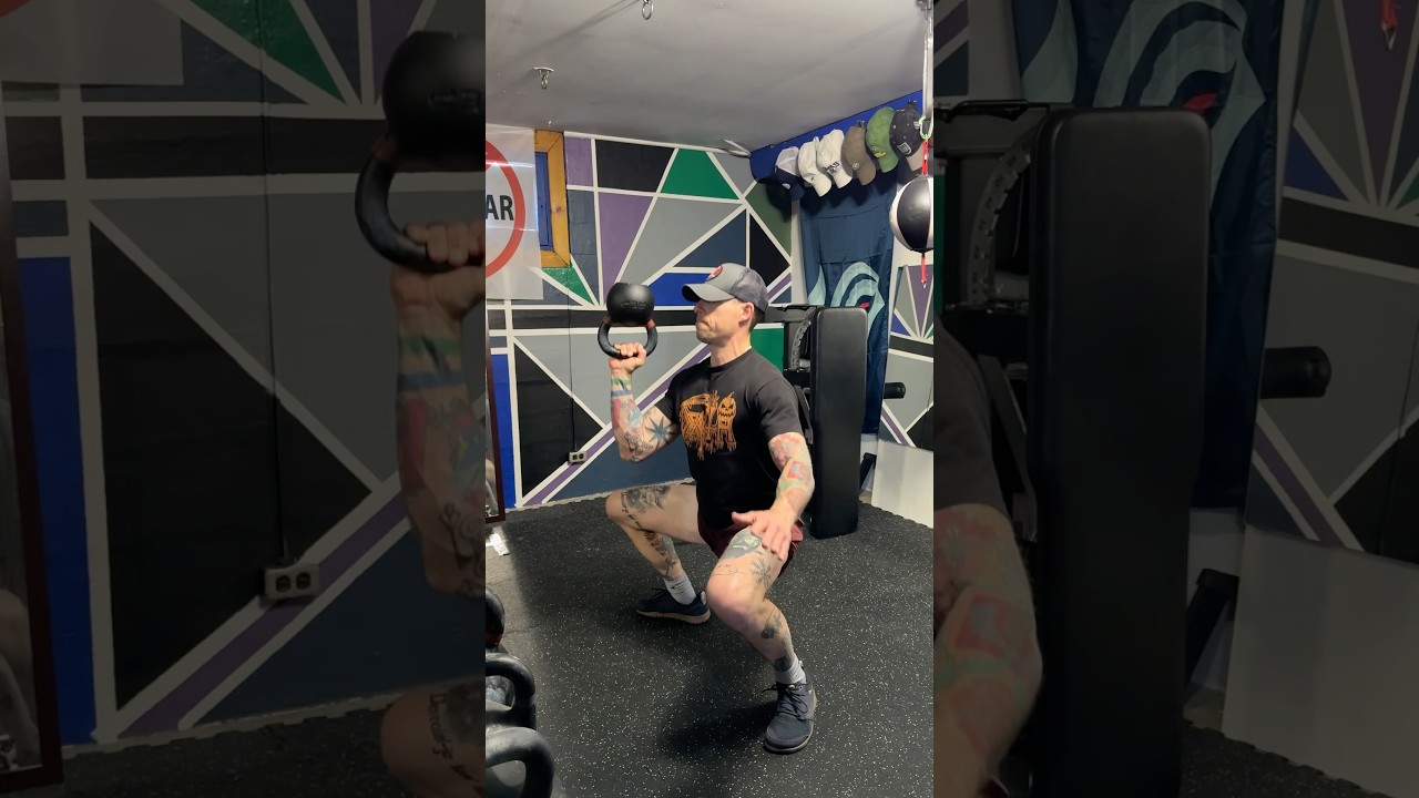 Vince Gironda Style 8x8 Training Program (week 4 / day 2) &bull; light kettlebell bottoms up wide squat