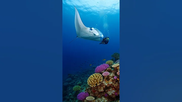 Diver Swims Alongside a Giant Manta Ray! 🐋🤿🌊 #MantaRay #OceanAdventure #WildEncounter #MarineLife
