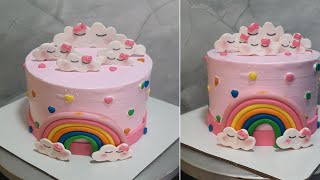 Indulgent Chocolate Cake with Rainbow & Clouds Fondant! 🌈☁️