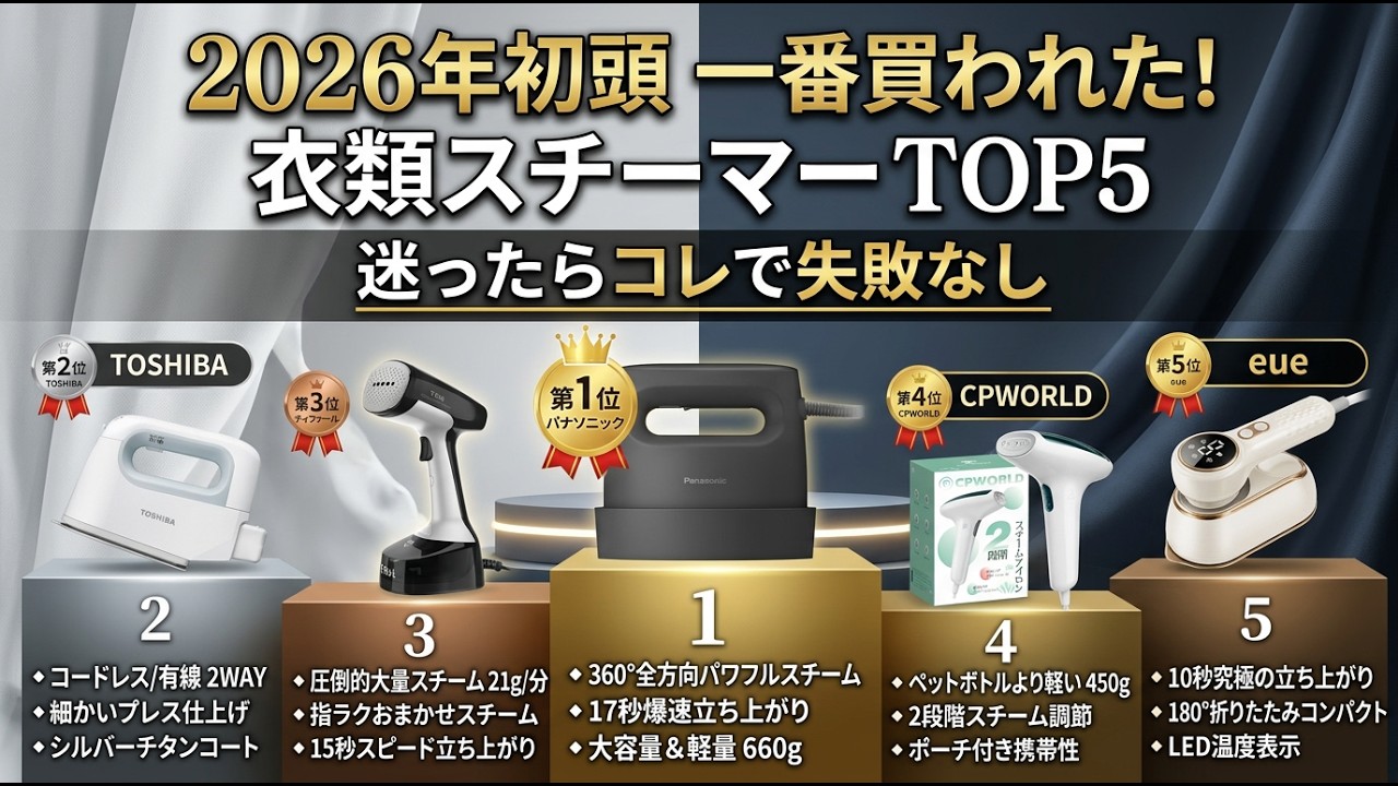 2026年初頭に一番買われた衣類スチーマーTOP5！迷ったらコレで失敗なし