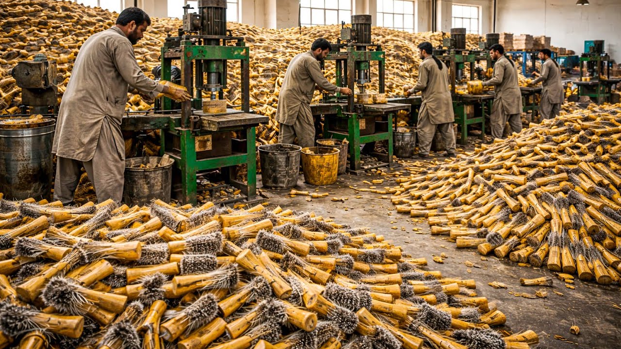 This is the Secret of a Pakistani Factory Making Engine Washing Brushes From Waste Wood 