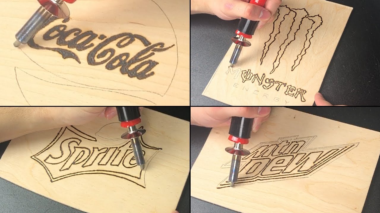 Drink Brand Logo Wood Burning - Coca-Cola, Sprite, Mountain Dew, Monster Energy
