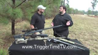 Jim Gilliland of Shadow 6, talks customs rifles with Tooter Meredith of Meredith Rifles