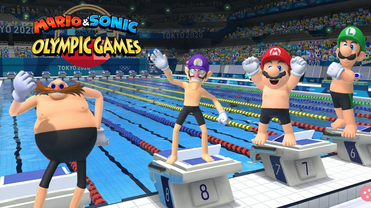 Mario & Sonic At The Olympic Games Tokyo 2020 (Swimming) Mario Metal Sonic Waluigi Bowser Luigi &Amy