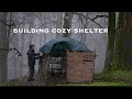 Building a Rain Shelter Cabin Alone | Survival Hut in Heavy Rain (DIY Wood Cabin in the Wilderness)