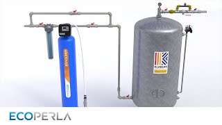 Installation diagram of Ecoperla Sanitower iron and manganese removal filter | ECOPERLA 💎 Ferazur Mangazur The Green Pathway To Iron And Manganese Removal