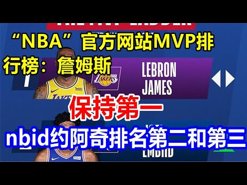 “NBA”官方网站MVP排行榜：詹姆斯保持第一，nbid约阿奇排名第二和第三
