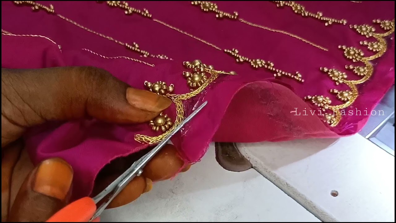 Easy method to stitch scalloped neck design for beginners | Aari embroidery | Livi Fashion