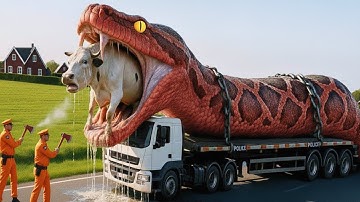 Heroic Rescue Team Saves Innocent Cow from Ferocious Giant Python