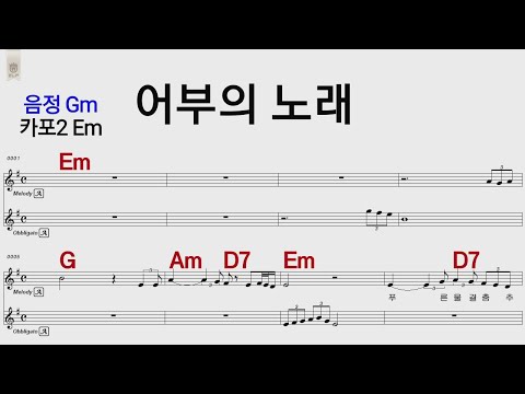 어부의노래 Gm 카포3 Em /통기타 카포 악보영상