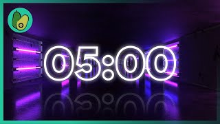 5 Minute Countdown Timer - Violet Neon 💜 Electronic Music (EDM) (4K UHD)