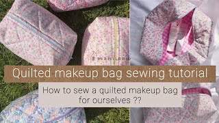DIY aesthetic Makeup Bag | quilted makeup bag sewing tutorial 🎀