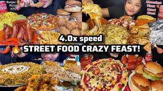 🍕🔥 Cheesy Chicken Pizza Feast with Chicken Leg, Chilli Samosa, Burger, Fries & Katori Chaat Mukbang!
