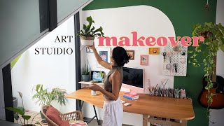 Art studio makeover + tour 🎨 DIY studio table ✴︎ Wall painting idea ✨