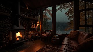 Fireside Tranquility: A Rainy Afternoon Escape to a Lakeside Cabin