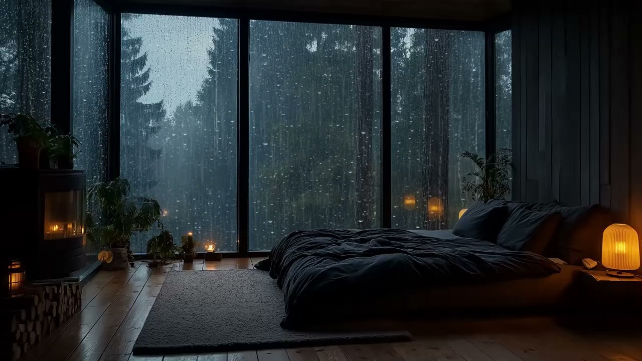 🤍 Soft Rain Sounds with Piano | 3 Hours Relaxing Bedroom | Sleep Relax Stress Release Study
