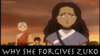 At the end of southern raiders, katara forgives zuko, last member team
avatar to do so. but why? why now? what does it say about her? let's
invest...