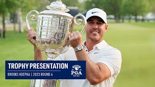 Brooks Koepka Lifts The Wanamaker Trophy 2023 Pga Championship