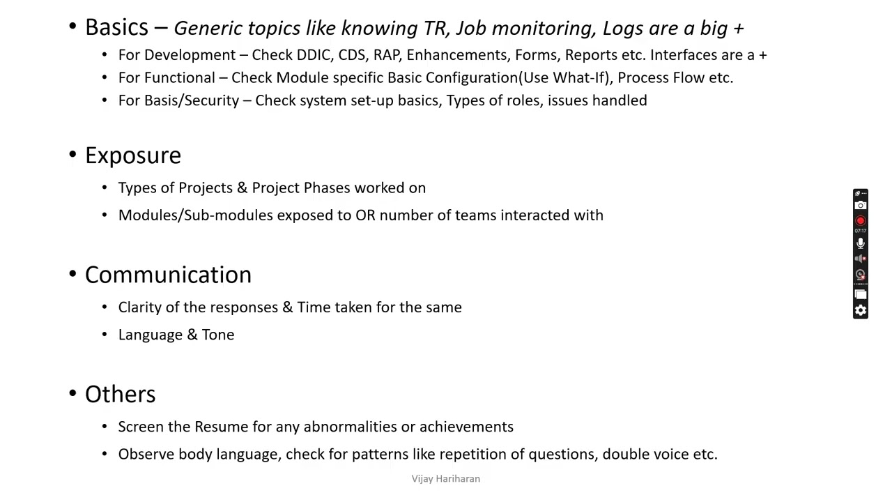 SAP Interviewer Basics: Short Guideline video for interviewing 0 to 4.5 years experienced Candidates