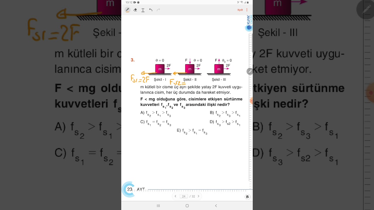 KUANTUM YAYINLARI AYT 5 FİZİK SORU 3 - YouTube