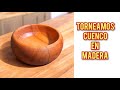 Proceso de torneado de recipiente en madera vaciado y terminado