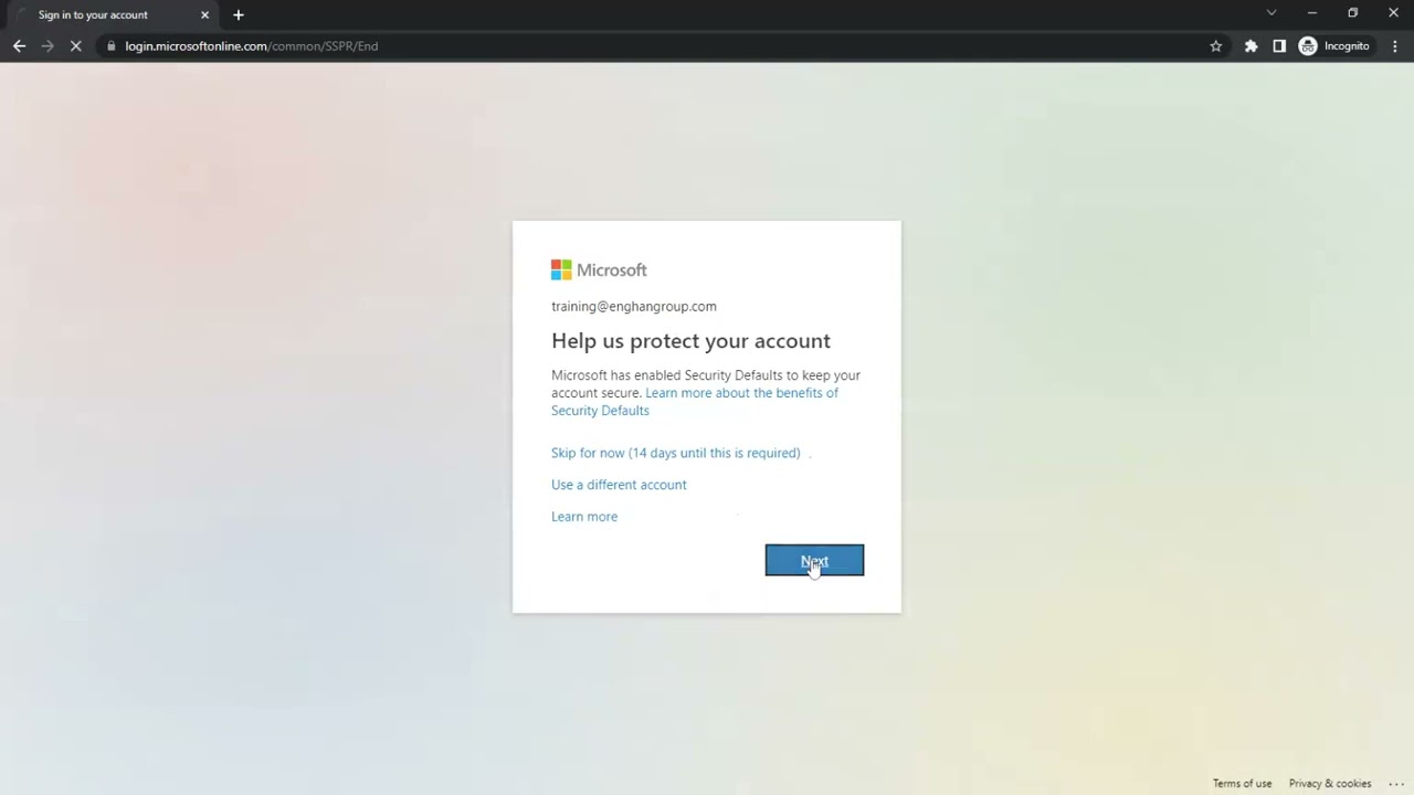 1. Microsoft Outlook First Time Login