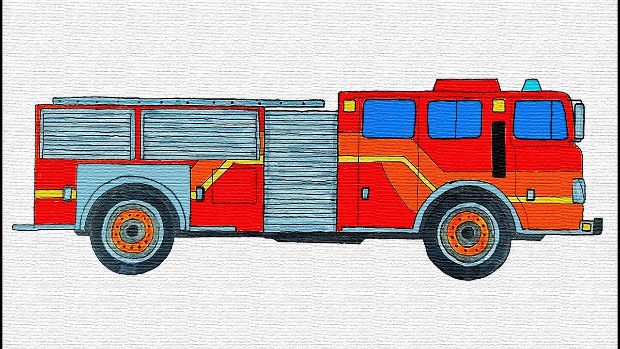 How to easy drawing Fire Truck for Kids - Children's Coloring Book with Paiting #4