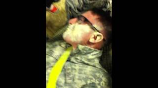 Soldier doing dumb shit, eating straight protein