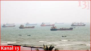 Views of vessels on Strait of Hormuz by Bandar Abbas, Iran