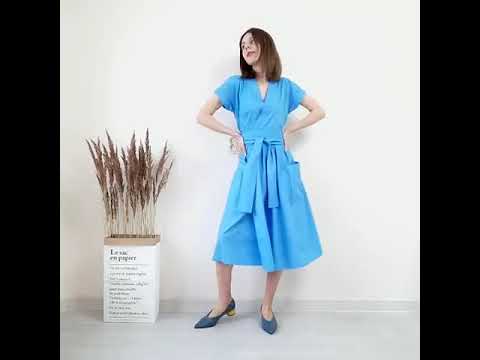 Office Lady Women Sashes A Line Dress Ladies Short Sleeve VNeck Summer Dress Fashion Midi Dress Sexy