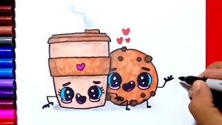 How to draw coffee and cookie | Zed cute drawings