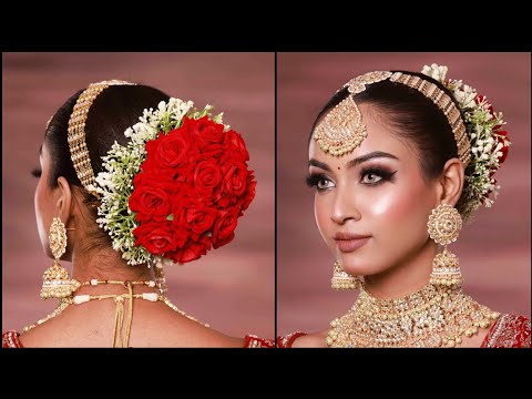 Trending: Bridal Floral Buns With Unique Elements | Indian bridal hairstyles,  Bridal hairstyle indian wedding, Bridal bun