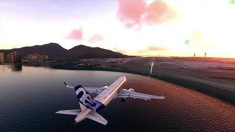 Microsoft Flight Simulator Hong Kong Airport ILS landing on beautiful sunset