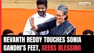 New Telangana CM Revanth Reddy, Family Take Sonia Gandhis Blessings