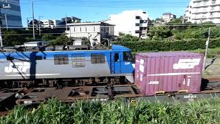 2019/08/05 JR貨物 岡桃同士の離合場面 岡桃11号機顔キレイになった!!