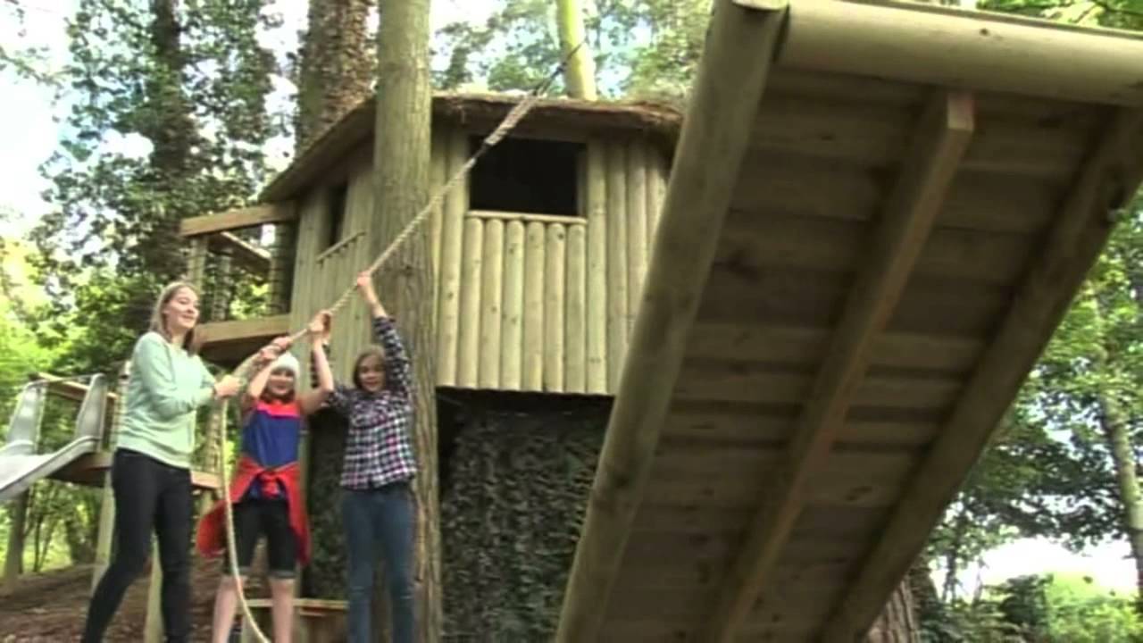 the drawbridge comes down at treehouse life - youtube