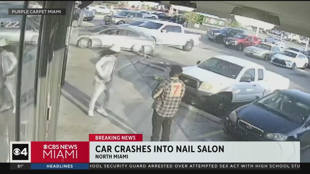 Car crashes into nail salon in North Miami - YouTube