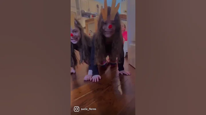 Santa girl plus twin reindeer gliding blithely thr...