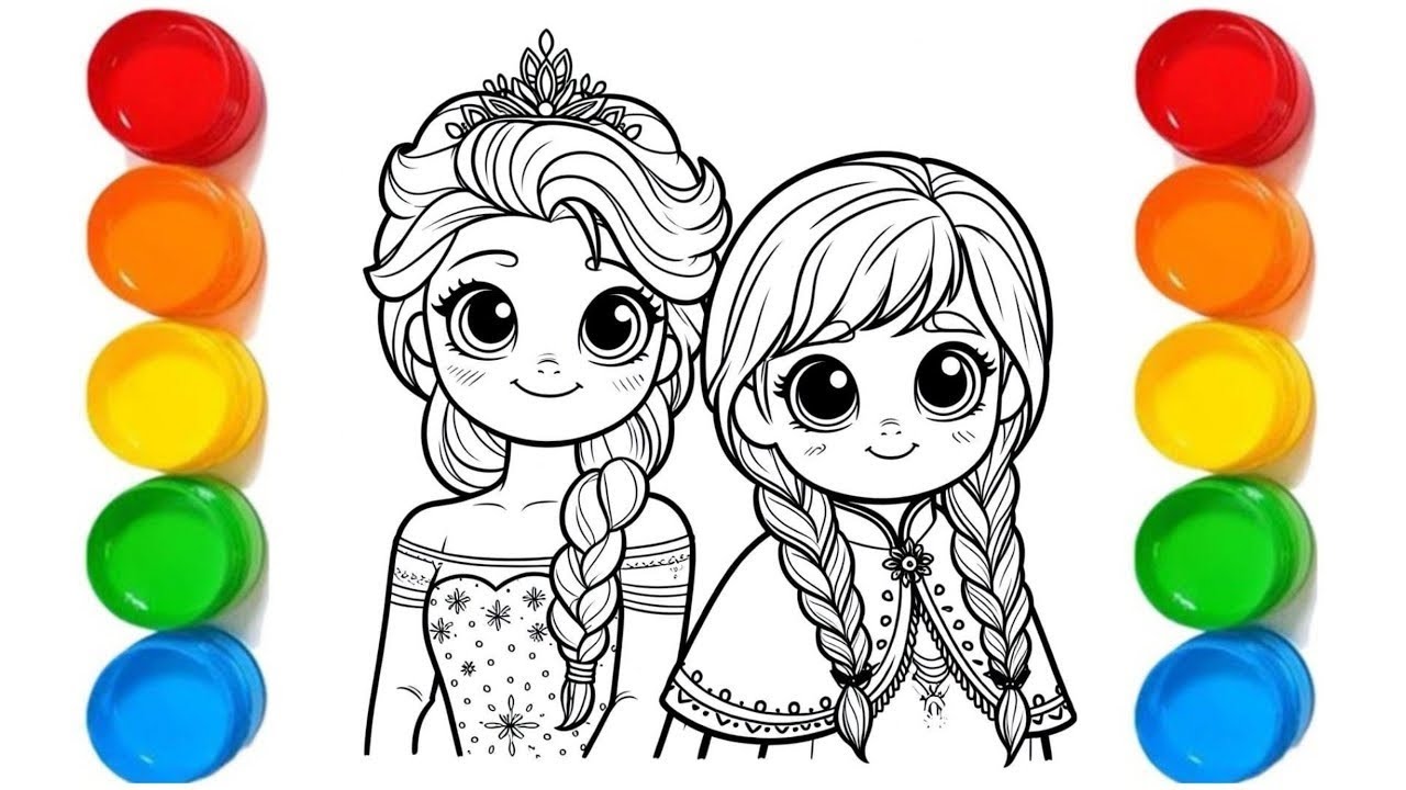 Как нарисовать Эльзу и Анну из мультфильма «Холодное сердце» | Красивый рисунок принцессы | Раскр...