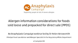 Allergen information considerations for foods sold loose and prepacked for direct sale