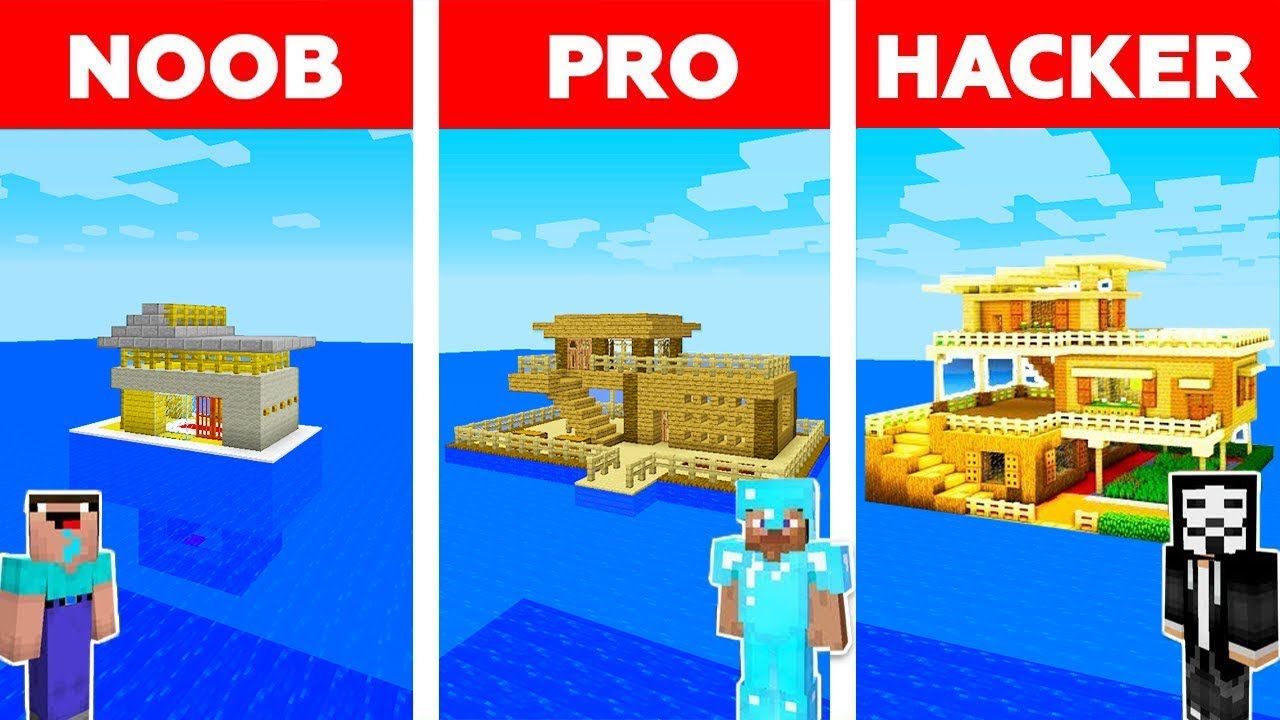 Minecraft Noob Vs Pro Vs God Survival House On Water Challenge In