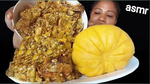 African food mukbang/ okra soup with yellow fufu, eating sound 😋