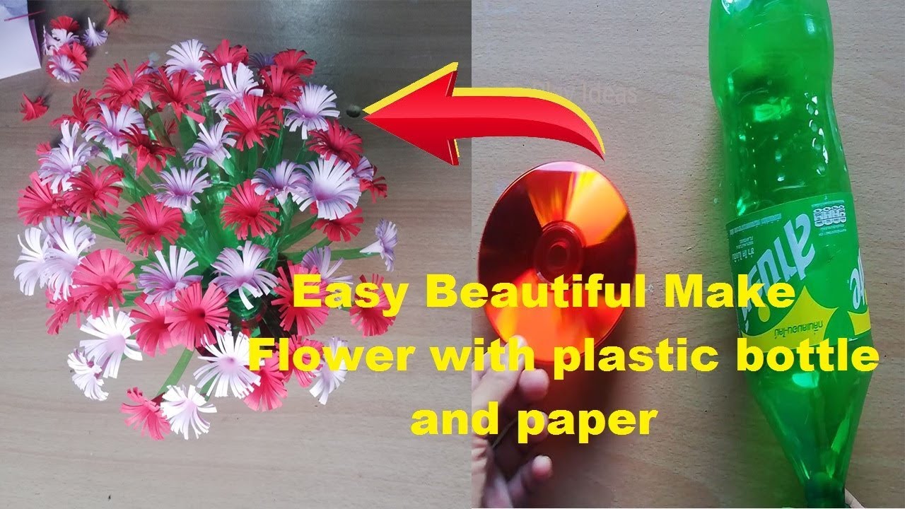 How to make beautiful plastic bottle flower with paper cutting easy at home YouTube
