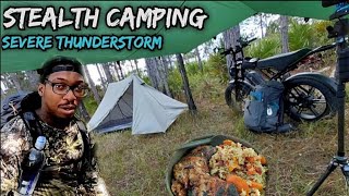 E-Bike Stealth TARP Camping In a CRAZY THUNDERSTORM  / Cooking Amazing FOOD