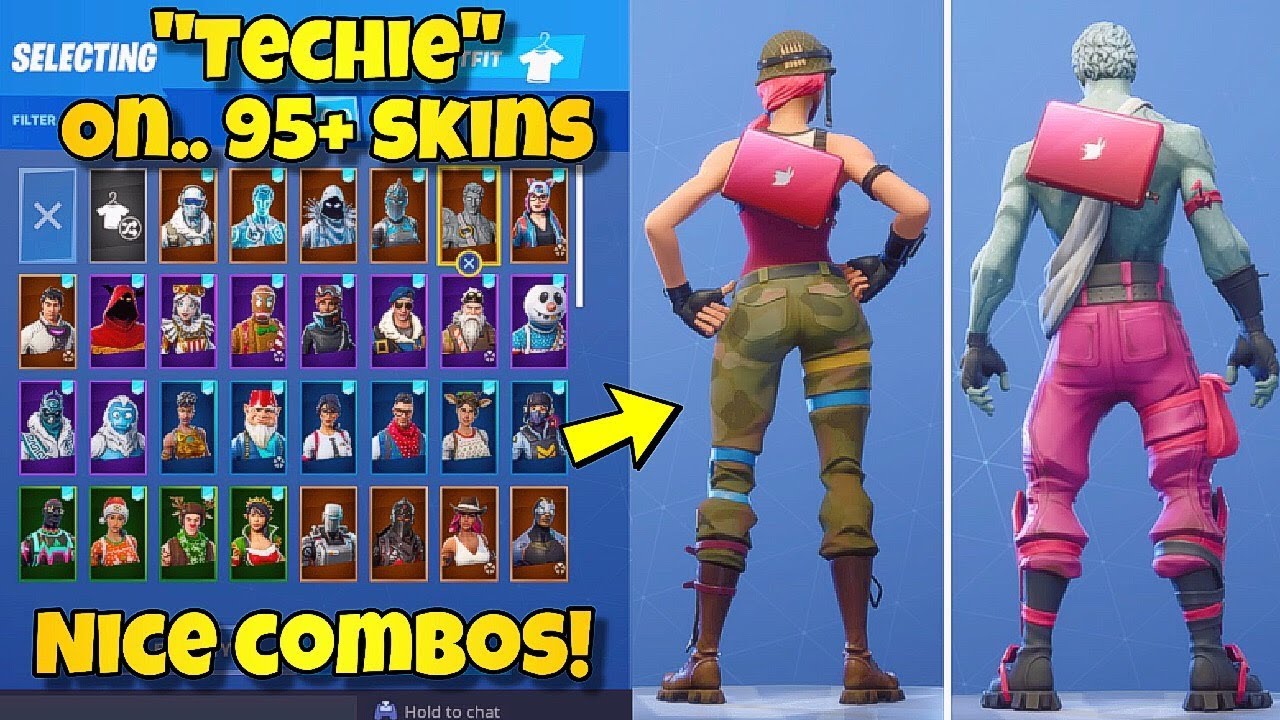 new techie back bling showcased with 95 skins fortnite battle royale new maven skin - spark plug fortnite back bling