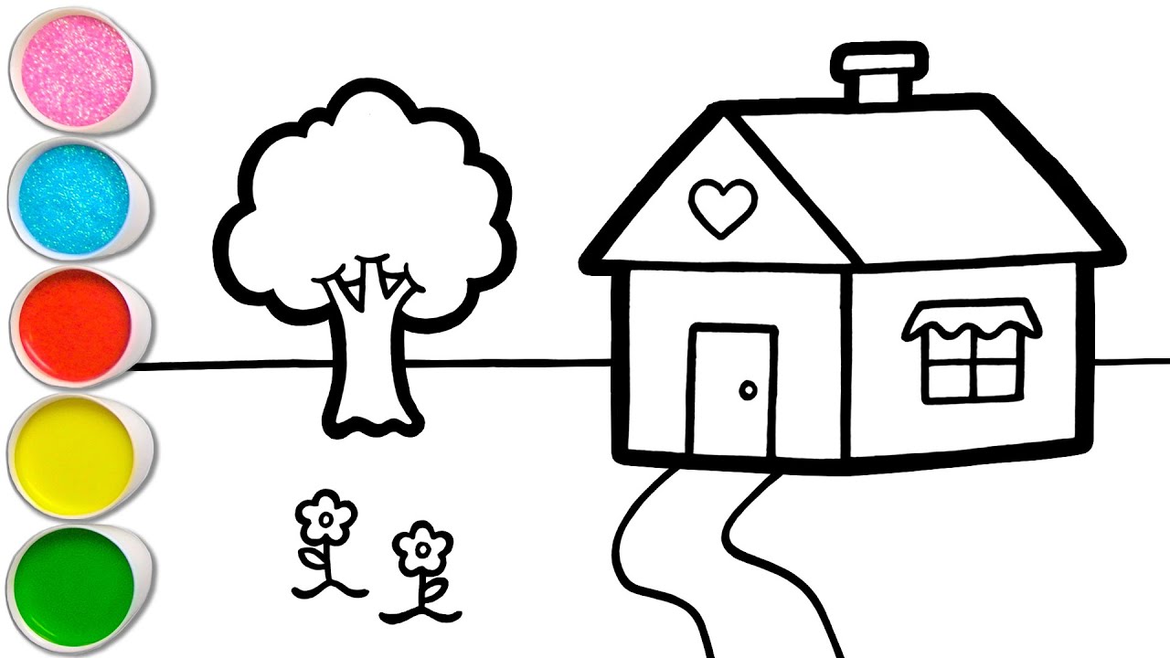 Gambar Rumah di Alam Menggambar, Melukis dan Mewarnai untuk Anak-anak 🍃🏚🍃 Gambar Lucu Mudah #392