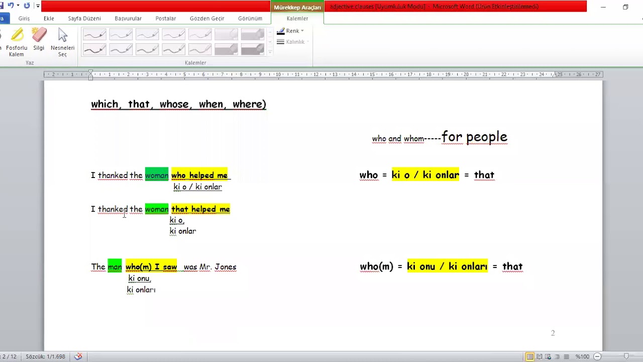 adjective clause who 