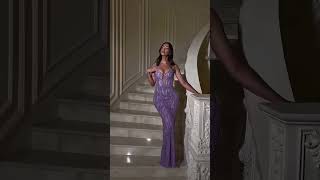 Share with a friend who would own the spotlight in this blush pink mermaid gown! To order, send us a