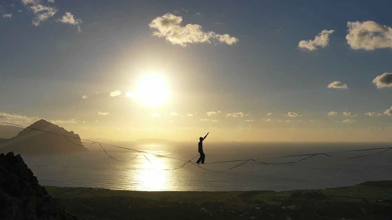 Person Does Slacklining Between Two High Cliffs - 1340635