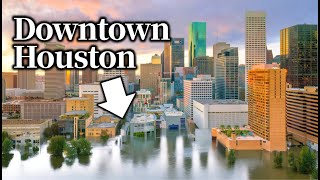 【Texas flood】Houston Flood Simulation from Buffalo Bayou｜Downtown Aquarium｜Astros｜Minute Maid Park